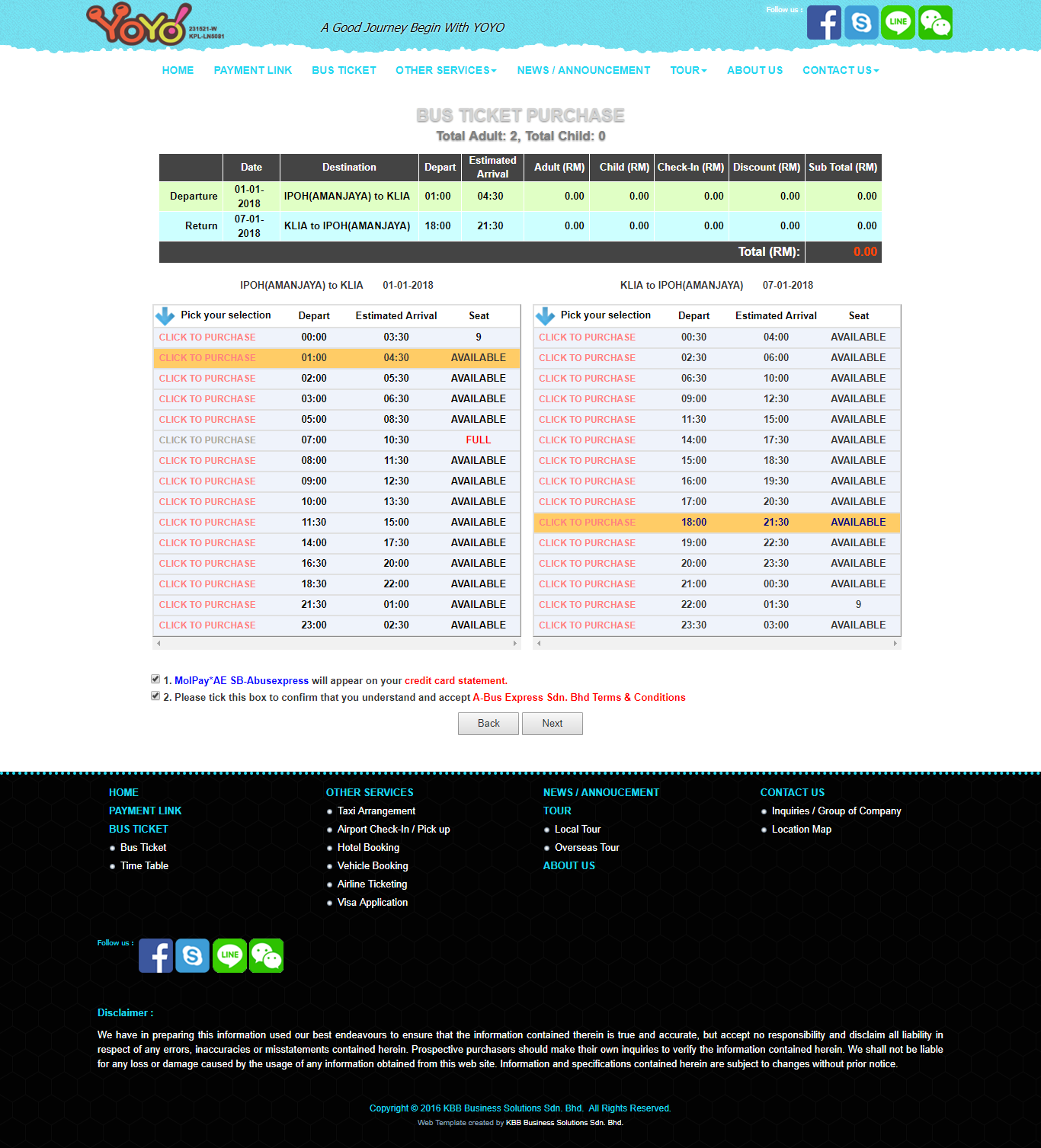 Yoyo Website Seat and Time slot
